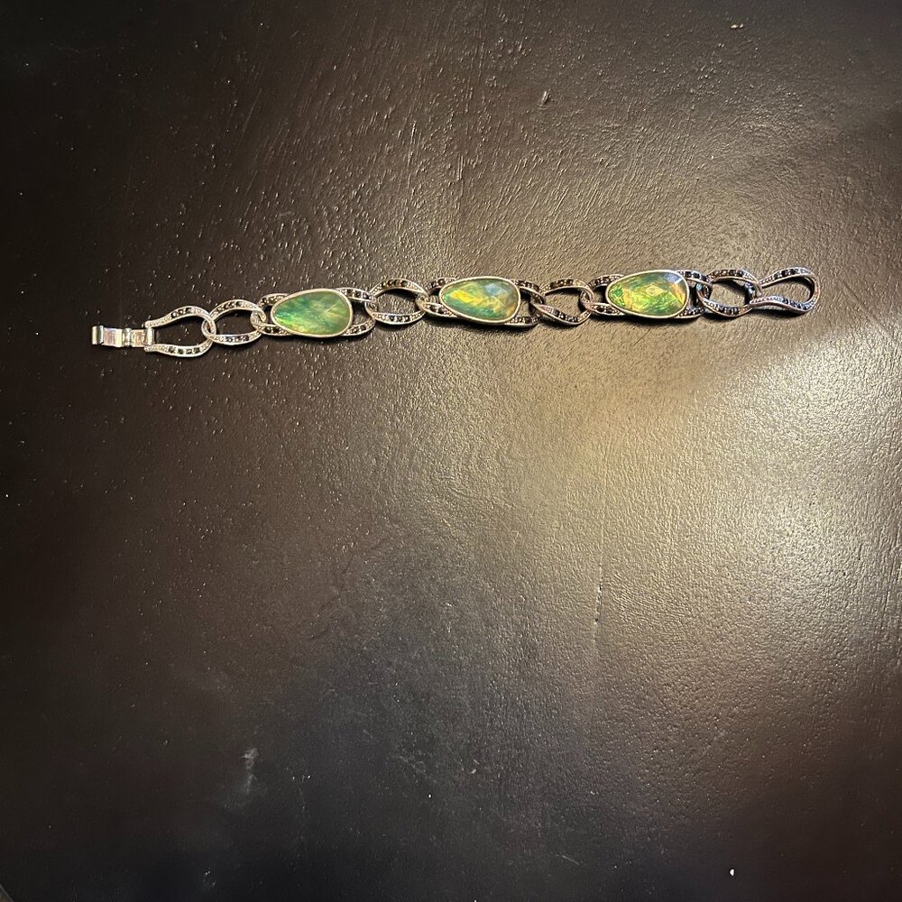 Vintage Liz Claiborne Silver tone Link Bracelet with Green Stones